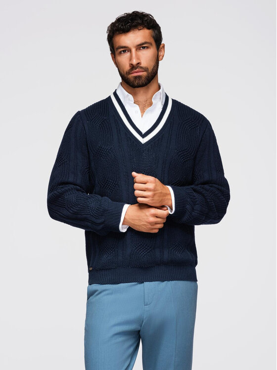 Ombre Ombre Sweter OM-SWSW-0151 Granatowy Regular Fit