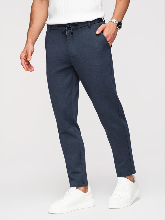 Ombre Ombre Spodnie materiałowe OM-PACP-0292 Granatowy Carrot Fit