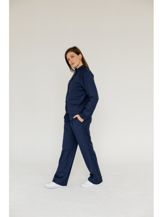 Entelier Entelier Spodnie garniturowe Enzo proste z zaszewkami Granatowy Modern Relaxed Fit