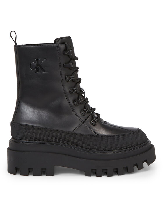 Calvin Klein Jeans Členková obuv Flatform Lace Up Boot Lth YW0YW01110 Čierna