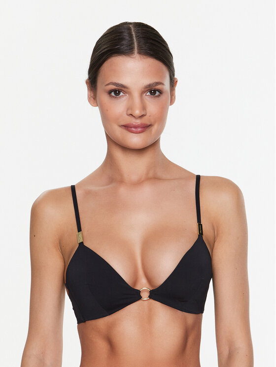 Brave Soul Plus bandeau swimsuit with frill detail in black