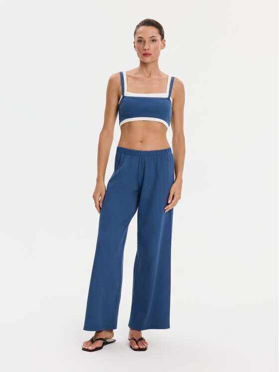 Nudyess Nudyess Top Lisa z prążka Niebieski Slim Fit