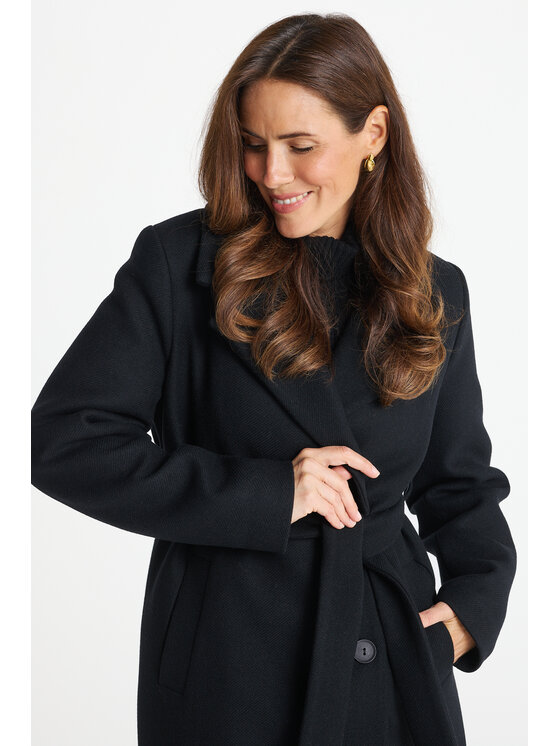 Salme Salme Płaszcz wełniany Verona maxi Czarny Regular Fit