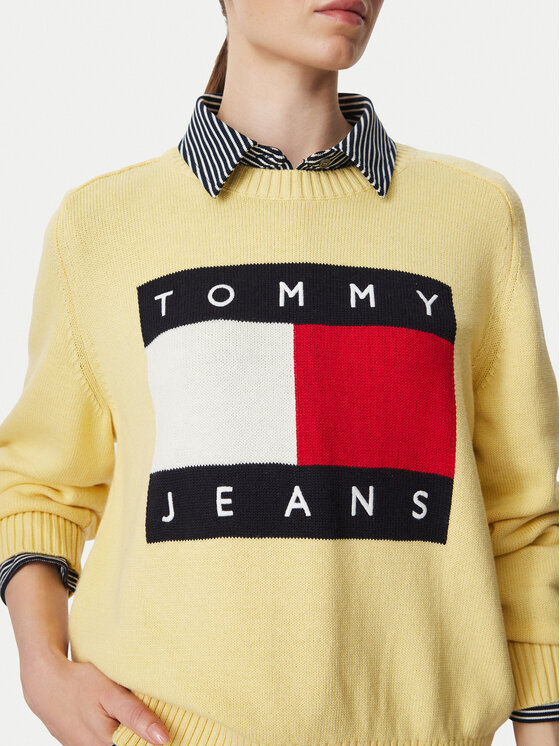 Tommy Jeans Tommy Jeans Megztinis Flag DW0DW23450 Šviesiai geltona Regular Fit