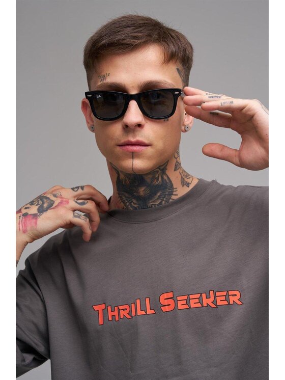 MyStars MyStars T-Shirt Koszulka Z Krótkim Rękawem Męska Oversize Ciemna Szara Machinist Thrill Seeker L Szary Oversize