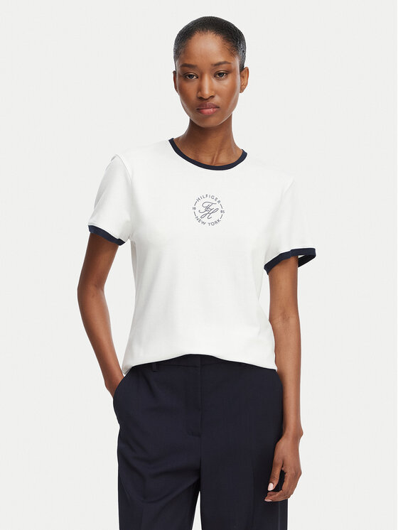 Tommy Hilfiger Tricou Th Roundal WW0WW50032 Alb Regular Fit