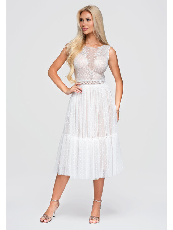 Ombre Ombre Sukienka wieczorowa LA-OM-DLR401 Biały Slim Fit