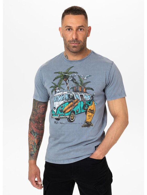 PITBULL PITBULL T-Shirt Denim Washed OPEN BEACH Niebieski jasny Regular Fit