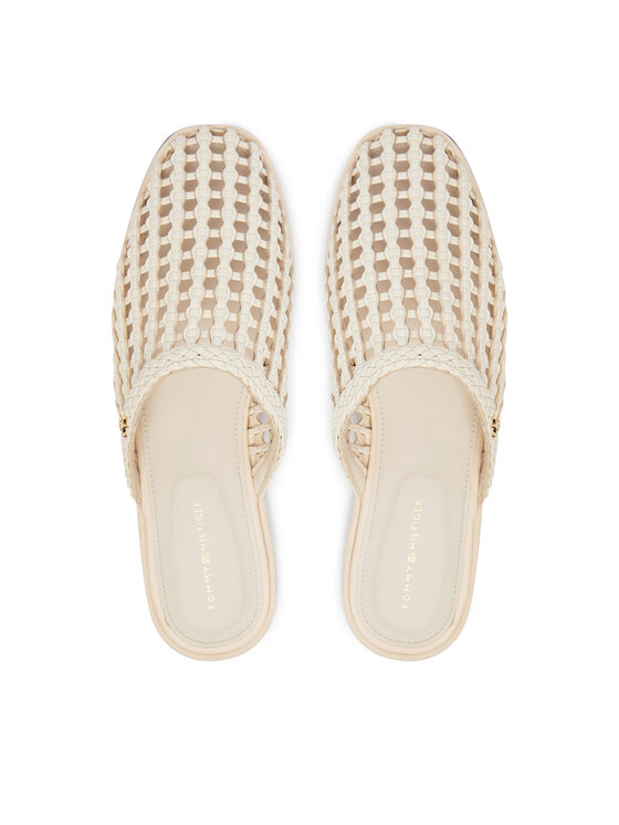 Tommy Hilfiger Tommy Hilfiger Iešļūcenes Hilfiger Leather Mix Flat Mule FW0FW09280 Krēmkrāsas