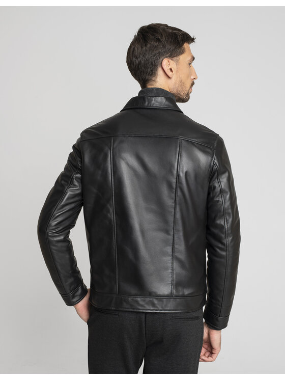 Borgio Borgio Kurtka skórzana isera_c Czarny Slim Fit