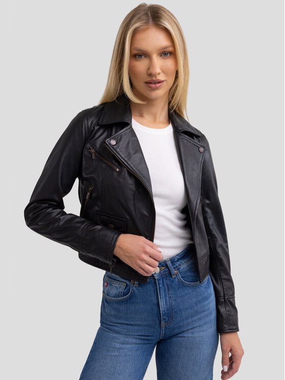 BIG STAR BIG STAR Kurtka skórzana MHAELA_906_130 Czarny Slim Fit