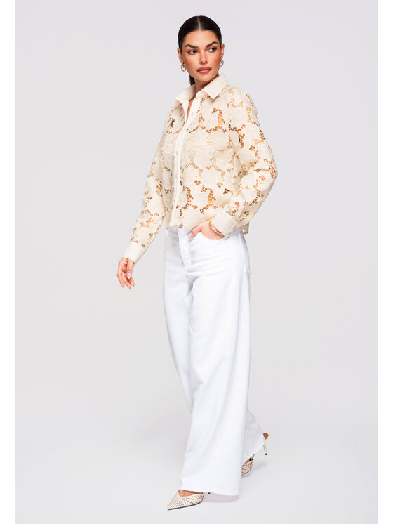 Ombre Ombre Koszula OW-SH-E0025 Beżowy Slim Fit