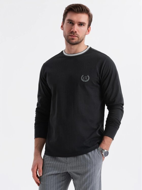 Ombre Ombre Longsleeve OM-LSCL-0128 Czarny Regular Fit