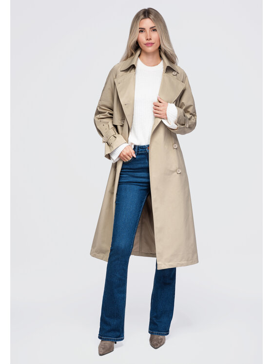 Ombre Ombre Płaszcz przejściowy OW-CT-E0004 Beżowy Regular Fit