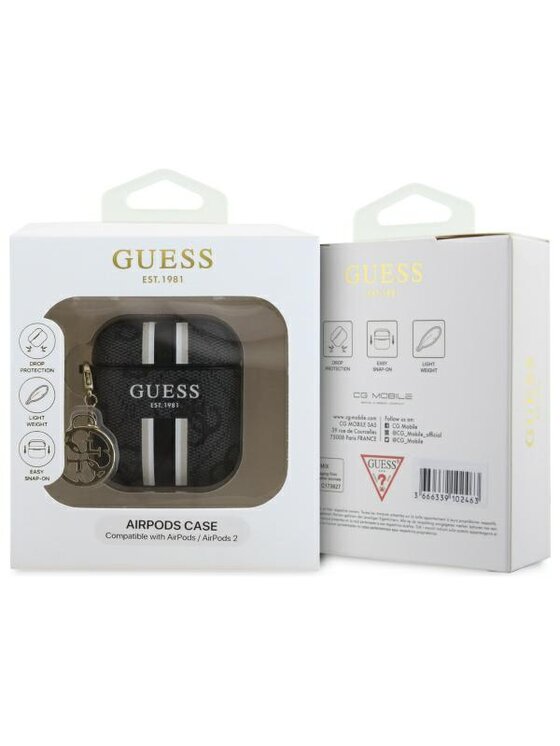 Guess Guess Etui na słuchawki AirPods 1/2 - 4G Printed Stripes Charm Czarny