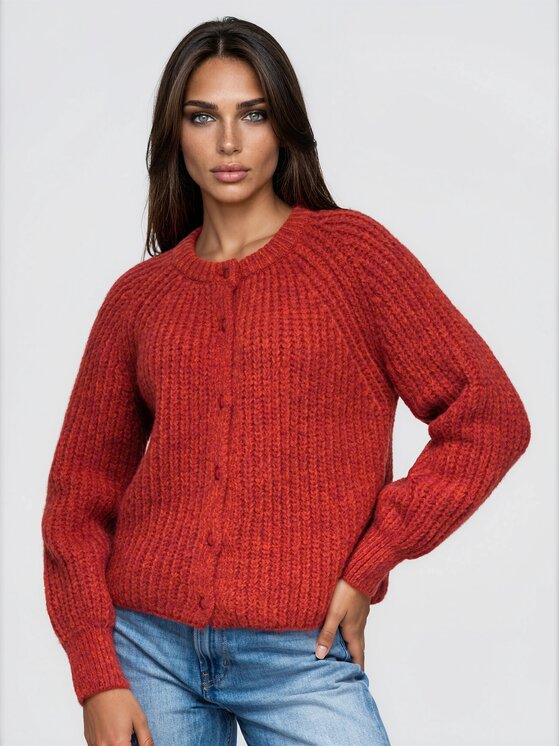 Ombre Ombre Kardigan OW-SW-E0071 Czerwony Relaxed Fit