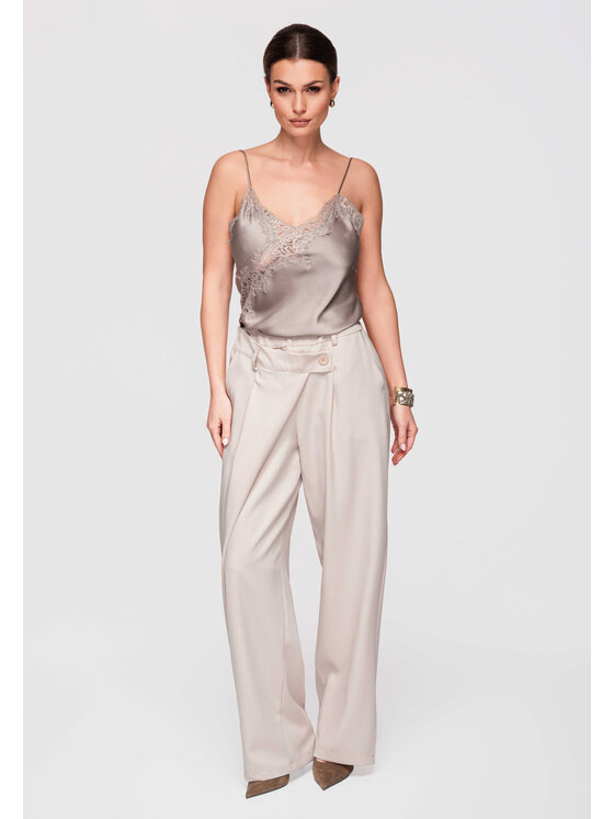 Ombre Ombre Spodnie materiałowe OW-PA-E0003 Beżowy Loose Fit