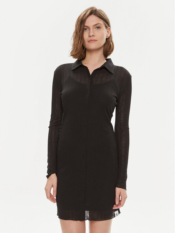 Calvin Klein Jeans Calvin Klein Jeans Rochie tip cămașă J20J223047 Negru Slim Fit