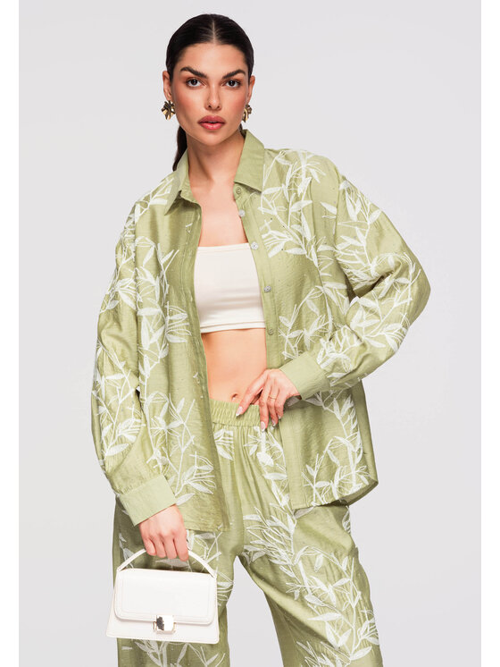 Ombre Ombre Koszula OW-SH-E0016 Zielony Loose Fit