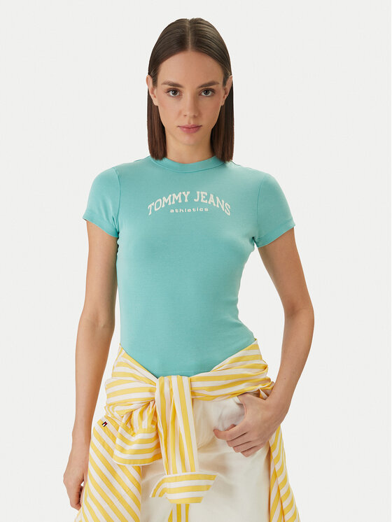 Tommy Jeans Tommy Jeans Majica DW0DW22302 Zelena Slim Fit