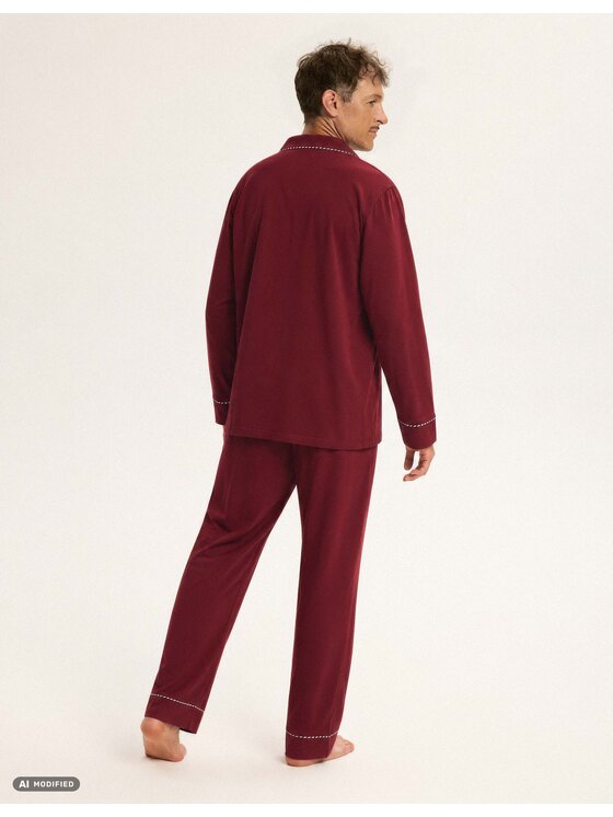 Esotiq Esotiq Piżama 46410 Bordowy Relaxed Fit