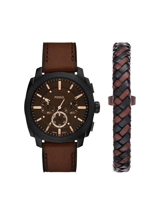Fossil Fossil Karóra és karkötő szett Machine Chronograph FS6102SET Barna