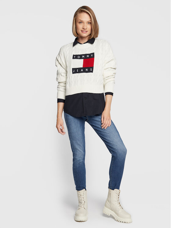 Tommy Jeans Maglione Center Flag DW0DW14261 Beige Boxy Fit