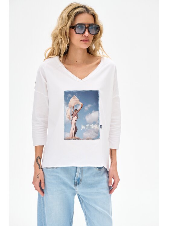 blue shadow blue shadow Bluzka Gara Écru Regular Fit