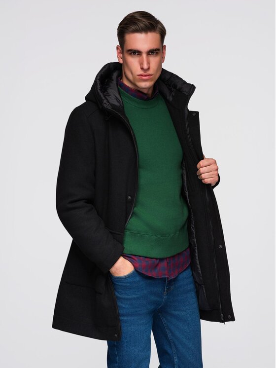 Ombre Ombre Płaszcz zimowy OM-COWC-0132 Czarny Regular Fit