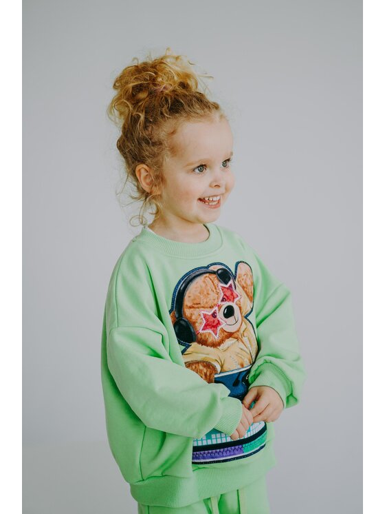 Bluza, rozmiar 110, Zielony, Bluza oversize Disco Teddy bez kaptura