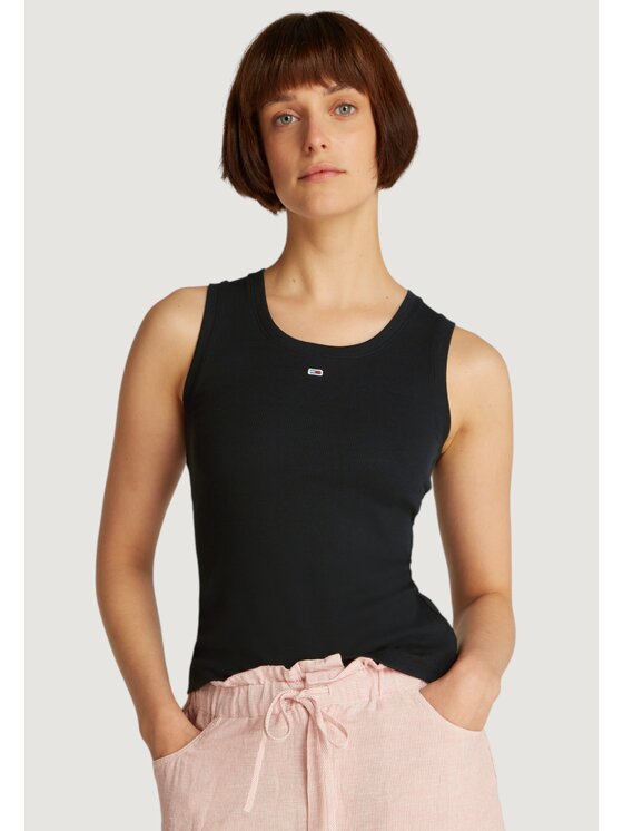 Tommy Jeans T-Shirt TJW ESSENTIAL RIB Czarny Rib Fit