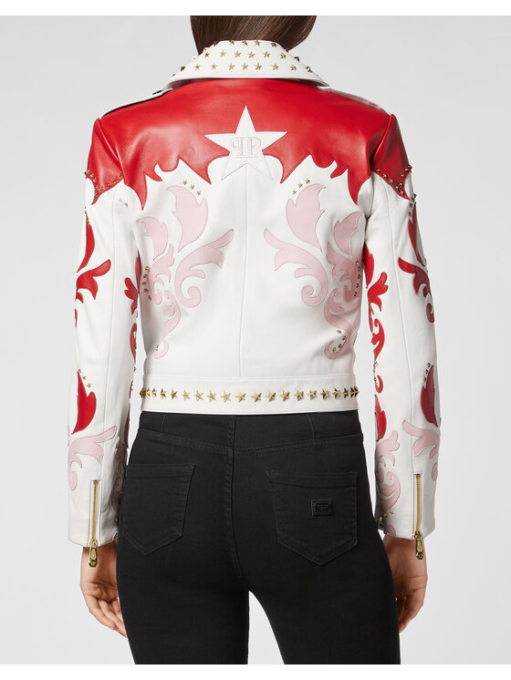PHILIPP PLEIN PHILIPP PLEIN Kožená bunda 2853 Biela Slim Fit