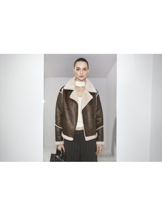 Fracomina Fracomina Cappotto in shearling FS23WC1001O44601 Marrone Regular Fit