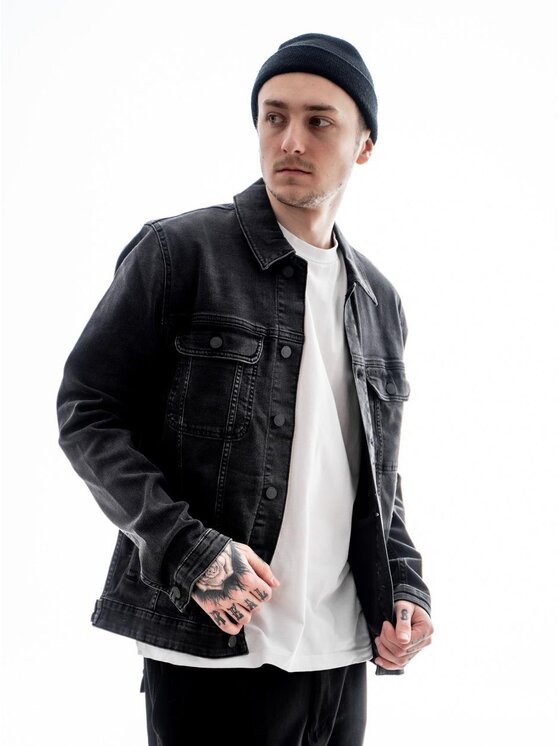 Point X Point X Kurtka jeansowa Kurtka Jeansowa Point X Base Big Size Czarna 4XL Czarny Regular Fit