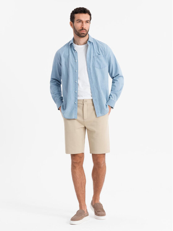 Ombre Ombre Szorty materiałowe OM-SRCS-0169 Beżowy Slim Fit