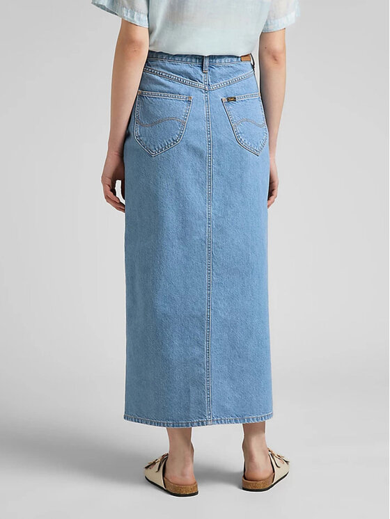Lee Lee Spódnica maxi ULTRA LONG SPLIT Niebieski Regular Fit