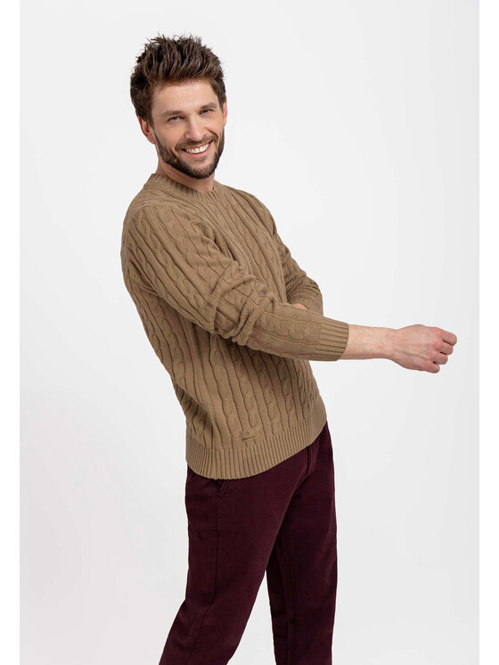 Volcano Volcano Sweter S-ROBY Beżowy Regular Fit