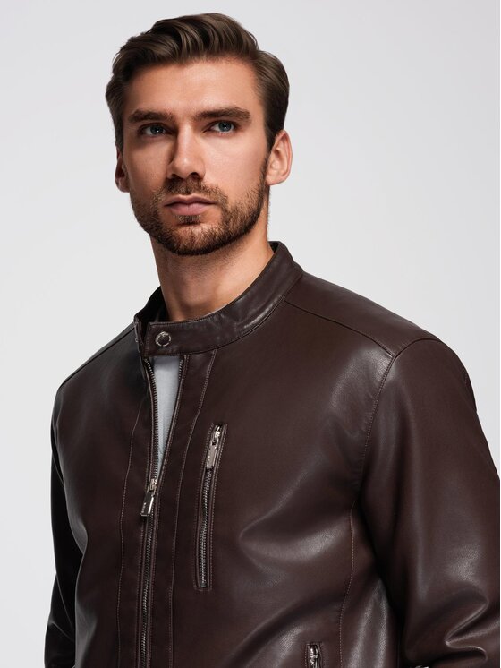Ombre Ombre Kurtka przejściowa OM-JAFL-0109 Brązowy Regular Fit
