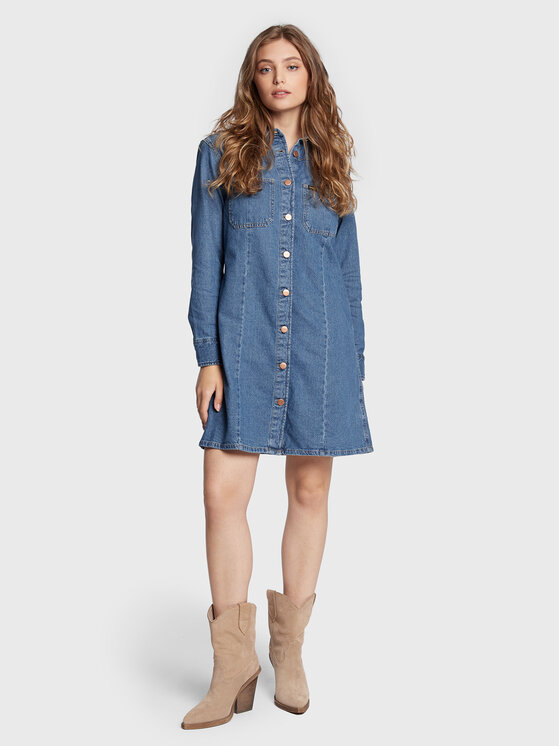 Wrangler Wrangler Džinsinė suknelė Western W24JLLX8E 112320712 Mėlyna Regular Fit