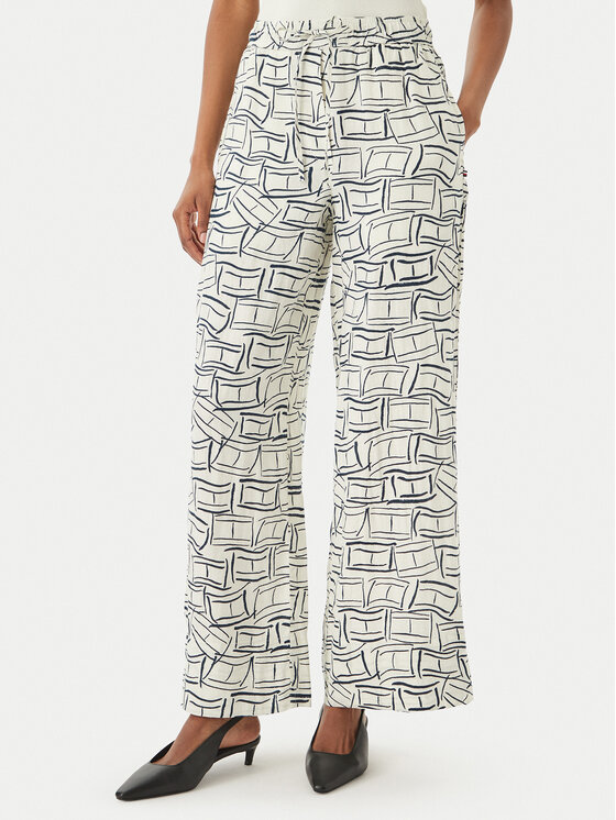 Tommy Hilfiger Tommy Hilfiger Kalhoty z materiálu WW0WW48970 Světle béžová Wide Leg
