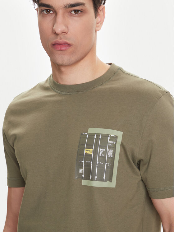 BOSS BOSS Tričko Te_Container 50546920 Kaki Regular Fit