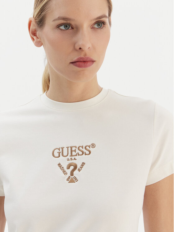 Guess Guess Tričko V4YI21 KCDH1 Écru Regular Fit