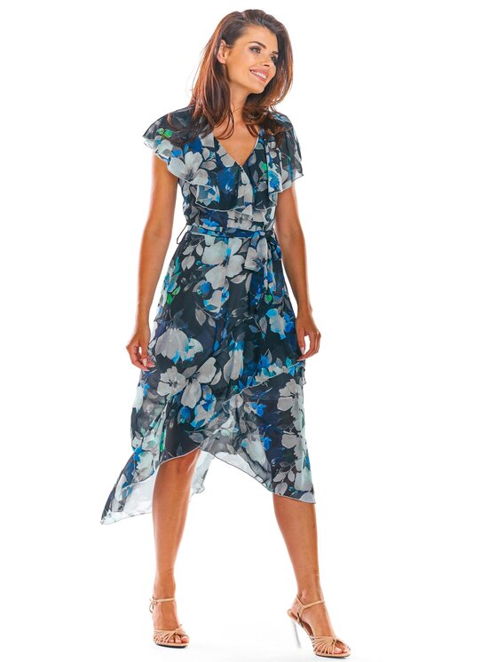 Awama Awama Sukienka letnia A308 Granatowy Basic Fit