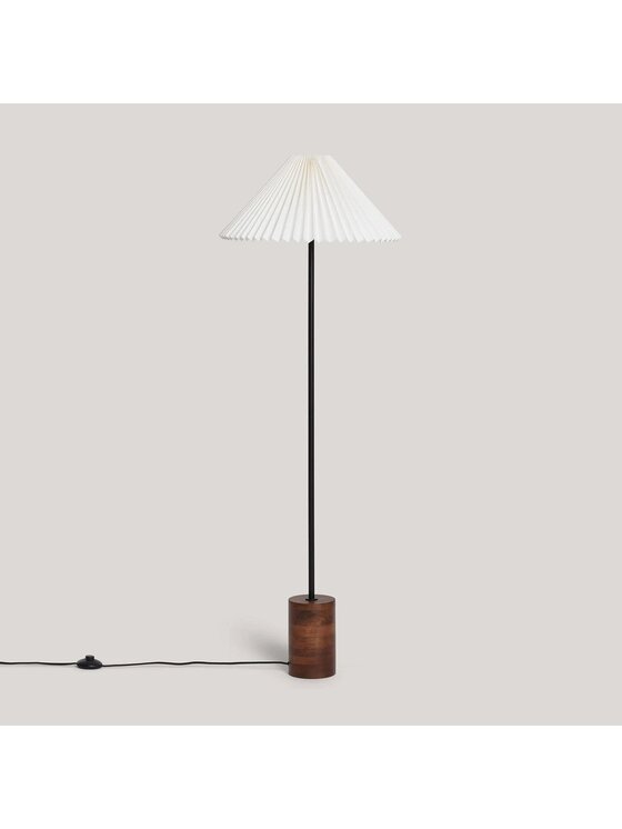 MIAhome MIAhome Lampa podłogowa z drewna z plisowanym kloszem Leonessa Brązowy