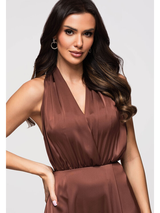 Ombre Ombre Sukienka wieczorowa LA-OM-DLR359 Brązowy Regular Fit