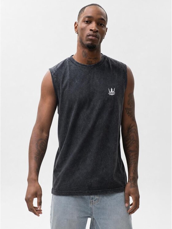 Jigga Wear Jigga Wear Tank top Na siłownie sprana acid wash trening 132141 Czarny Regular Fit
