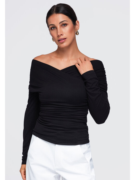 Ombre Ombre Bluzka OW-TS-E0088 Czarny Regular Fit