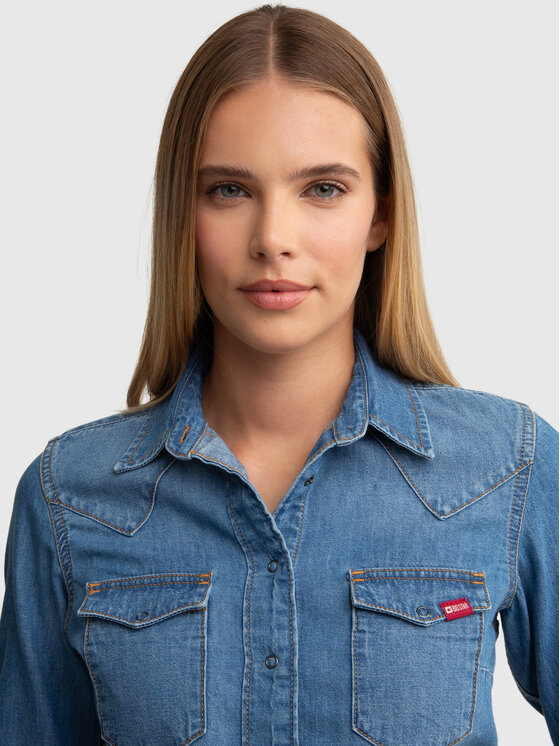 BIG STAR BIG STAR Koszula jeansowa NORRA Niebieski Slim Fit