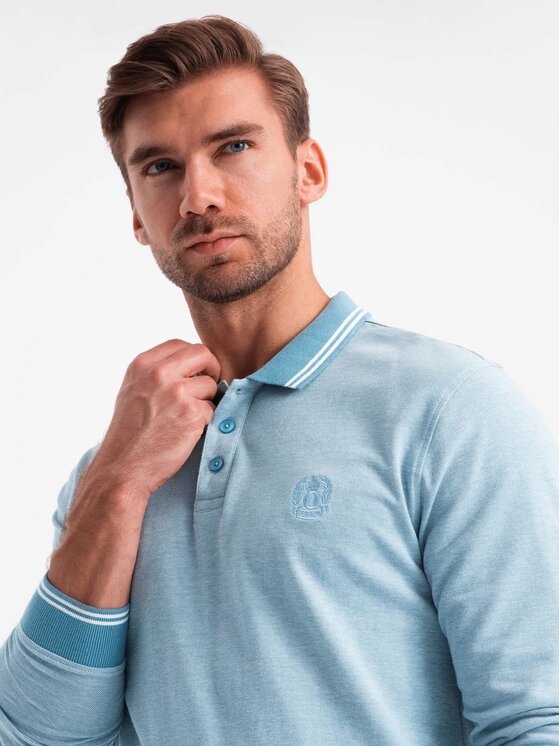 Ombre Ombre Longsleeve OM-POLS-0129 Niebieski Regular Fit