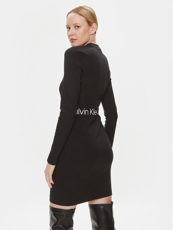 Calvin Klein Jeans Kleid für den Alltag Logo Elastic J20J222518 Schwarz  Regular Fit